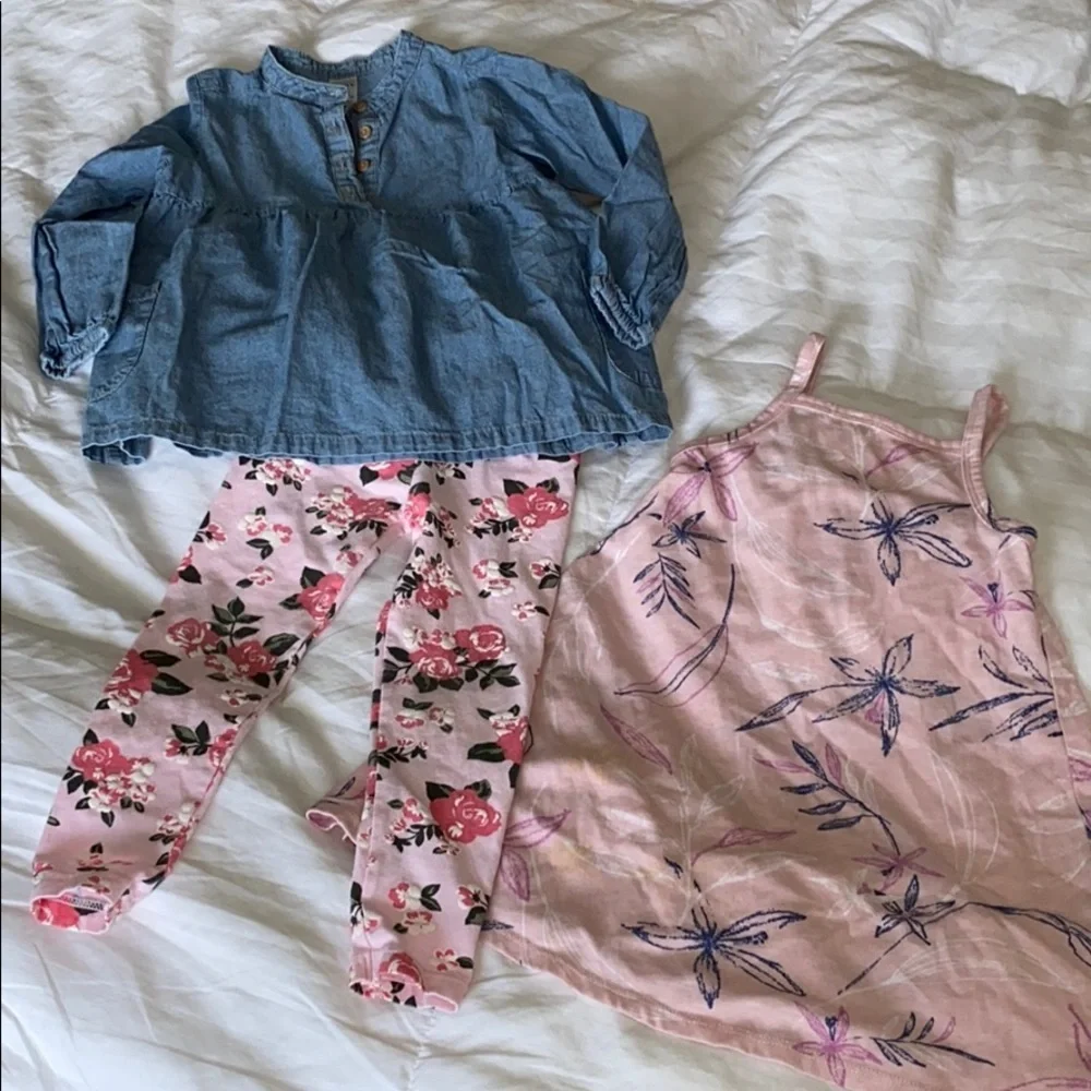 Bundle Carter’s floral leggings w/ longsleeve Jean like top and Old Navy dress